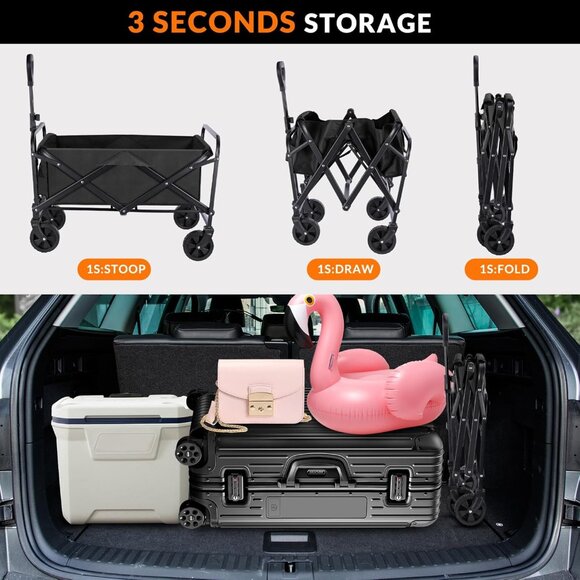 Foldable Grocery Pets Beach Garden Wagon Cart Drink Holders Large Capacity 330lb - Picture 7 of 10